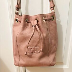 Elegant Baby Pink Leather Bucket Bag